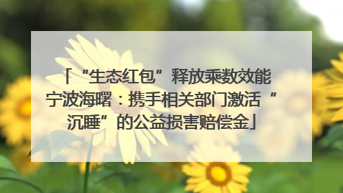 “生态红包”释放乘数效能 宁波海曙：携手相关部门激活“沉睡”的公益损害赔偿金