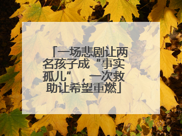 一场悲剧让两名孩子成“事实孤儿”，一次救助让希望重燃